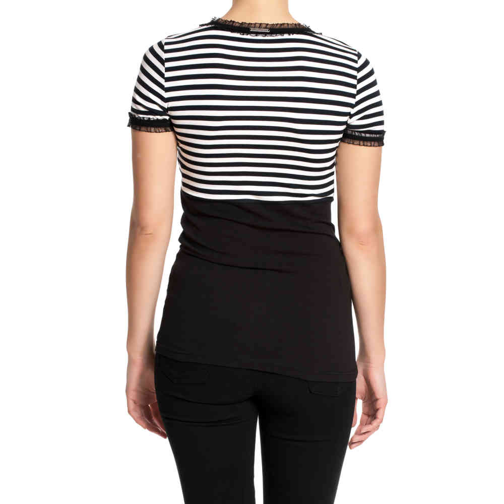 Pussy Deluxe - Stripey black/white on black Top - Multicolours